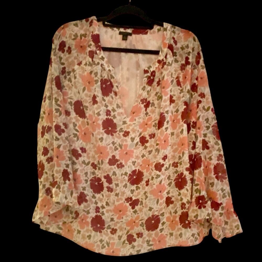 Ann Taylor Factory Floral Blouse - Pink and Red